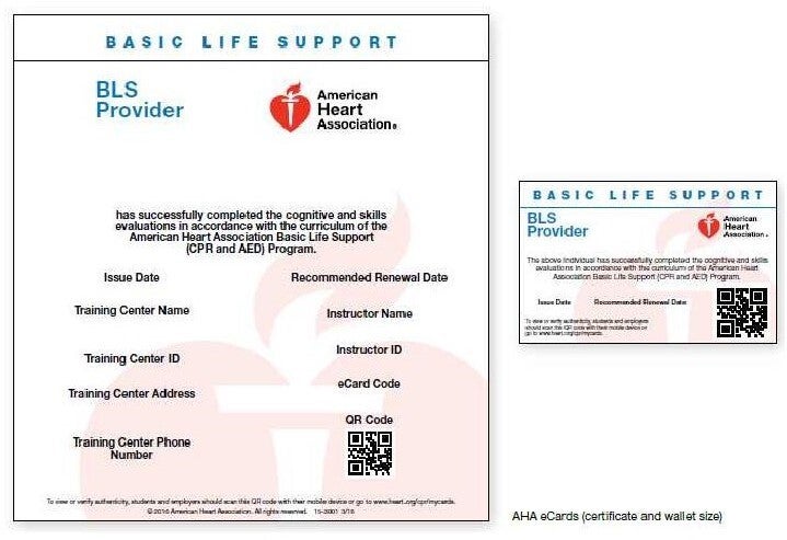 BLS card (card only not a class) Shands CPR training